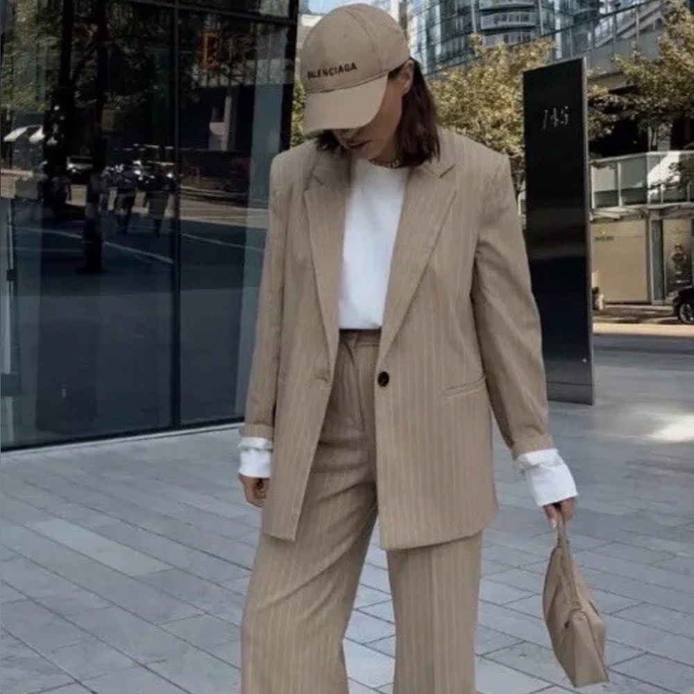 Zara Tan Pine Stripe Blazer